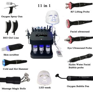 HR-2001B hydra dermabrasion facial machine 11 in 1 Small Bubble Machine | Multifunctional Salon Facial Device With LED Phototherapy Mask