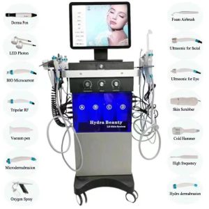 HR-2010 14 in 1 beauty machine Skin Hydra facial Ultrasonic Skin Scrubber Microneedle Photon Vacuum RF Bubble Oxygen Injection Beauty machine