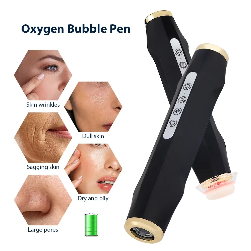 HR-2017 Portable oxygen bubble skincare pen CO2 Facial Pen With Ultrasonic Vibration 7 Colors LED Light Therapy